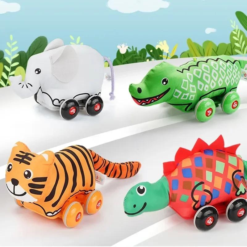 

Toddlers Durable Animal Dinosaur Tiger Pull Back Car Toy soft toy car stuffed plush cars toys for children