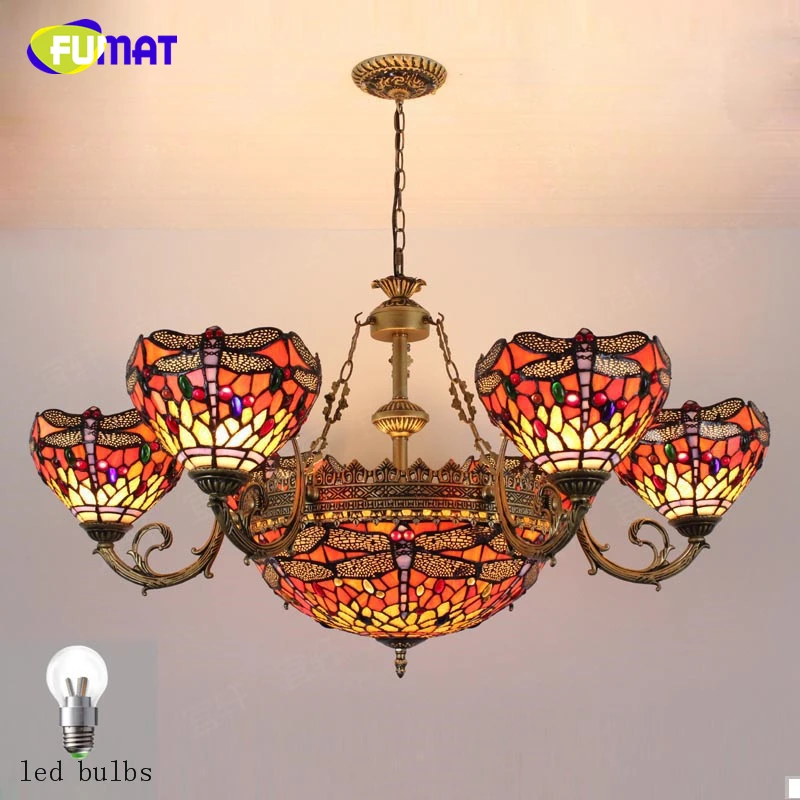 

FUMAT Tiffany Pastroal Baroque Chandeliers Artistic Lights For Living Room Dining Room Vintage Stained Glass Chandelier Lighting