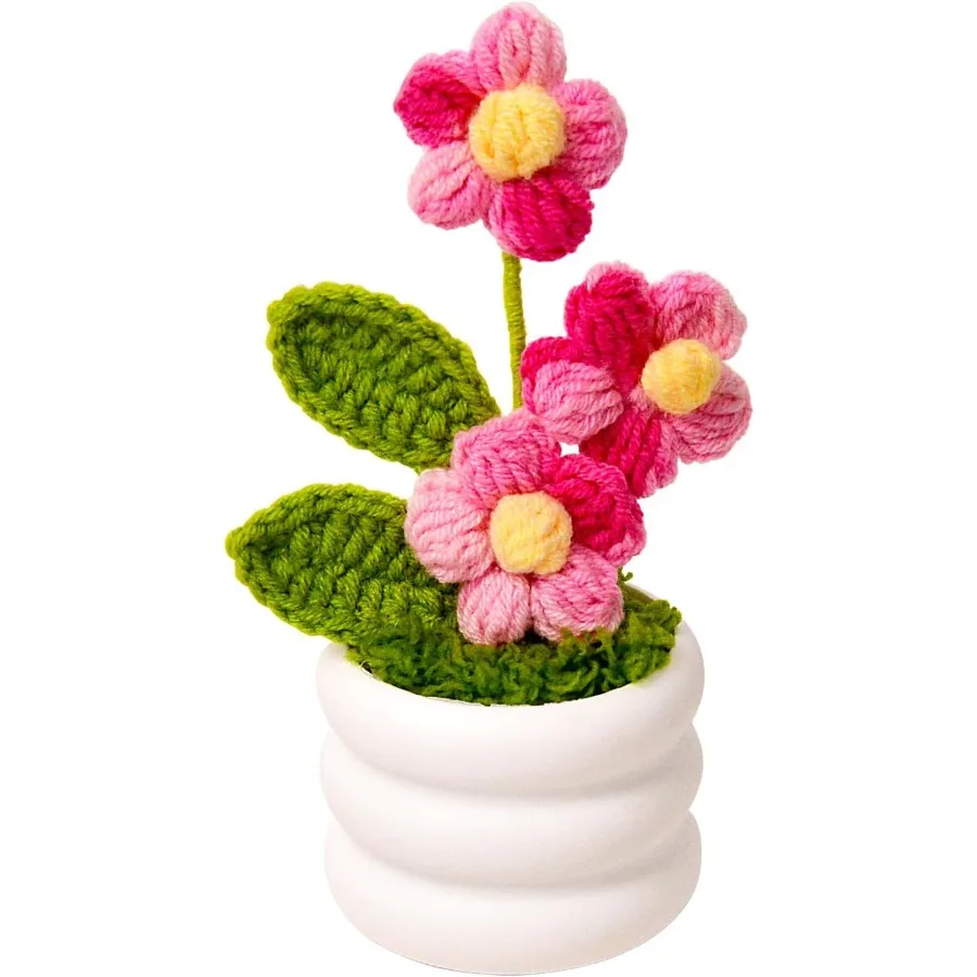 

Вязаные цветы, вязаный крючком цветочный горшок для стола, украшения для приборной панели автомобиля, День матери, День святого Валентина, день рождения, Gt для нее, мамы и женщины