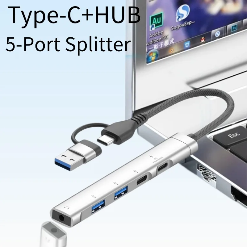 5-in-1 Typ-C zu 3,5-mm-Audio-Adapter OTG USB-Hub für Laptop Universelle Computer-Dockingstation Splitter für Laptop PC Tablet