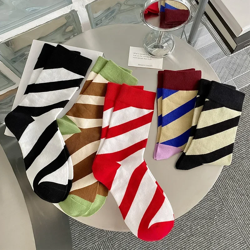 

Colorful Striped Women Socks Matching Hip Hop Skateboard Sport Socks Women Cotton Long Sock Candy Color Japanese Fashion 2023New