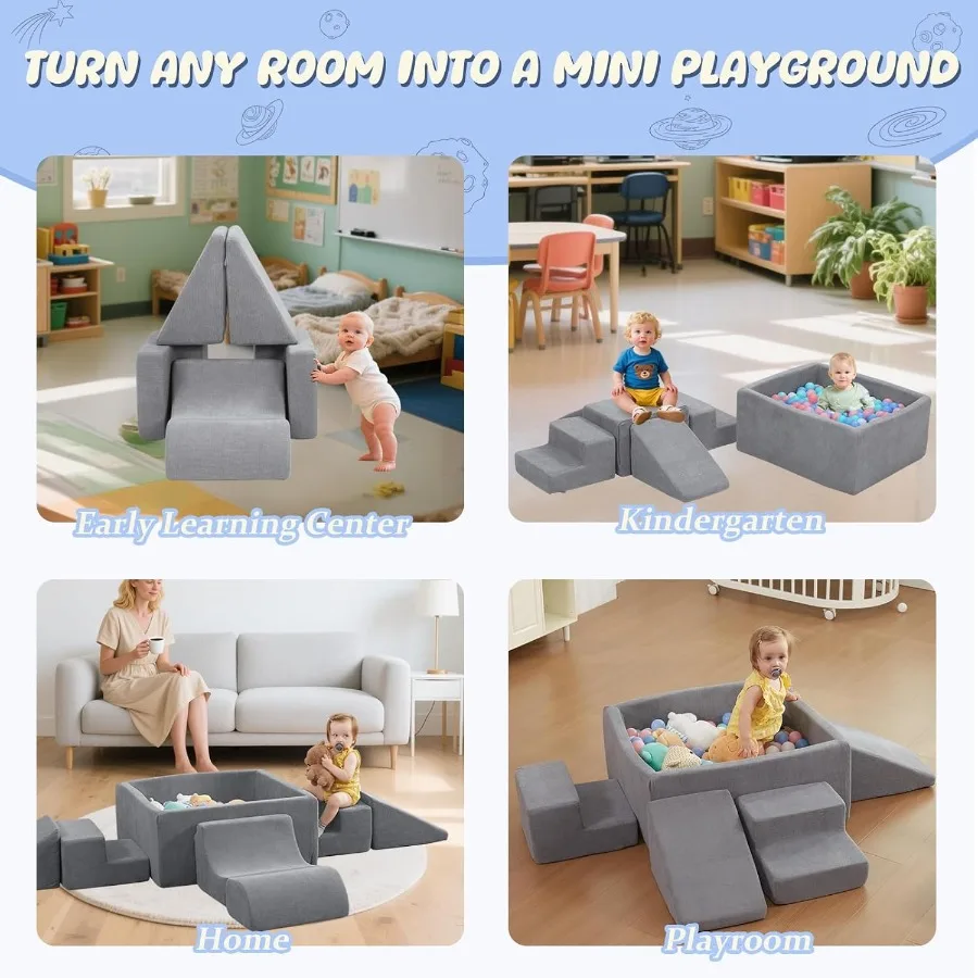 ソフトフォームクライミングブロックとボールピット6個入り幼児用クライミングおもちゃ屋内グレーソフトプレイクライミング幼児用ハイハイ用滑り台