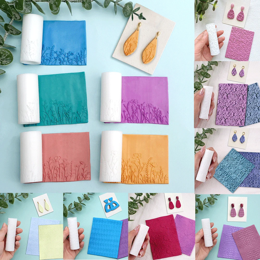 Flower & Leaf, Botanical Pattern Clay Texture Tools,Reusable  Floral Embossing Rollers for Handmade Earring Projects