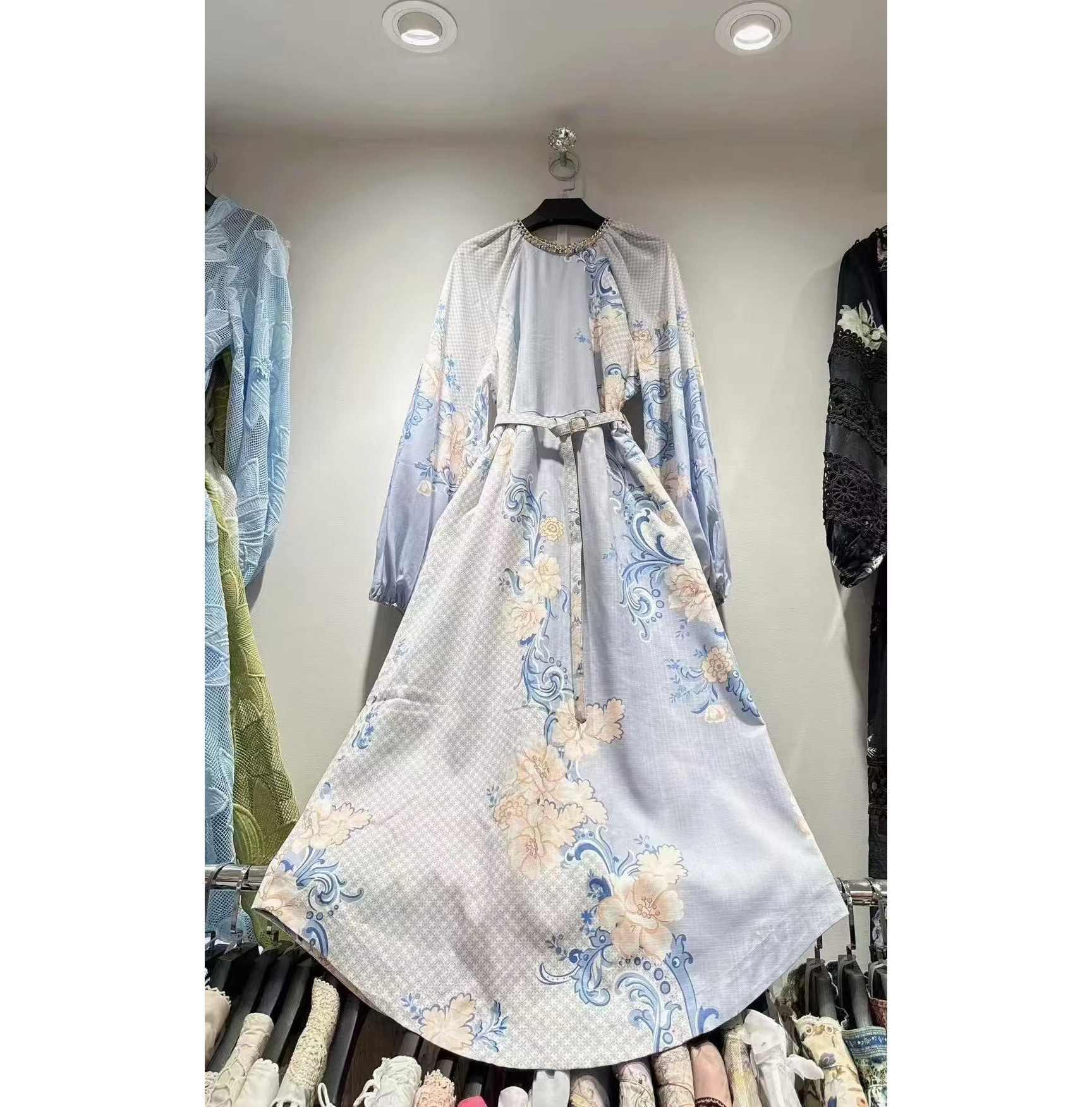 

2025 New Summer Mid length Dress Princess Sleeve Printed Dress