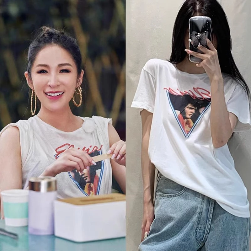 NIGO LP Women's Summer Round Neck Printed Short Sleeve Top Cotton Cashmere Casual T-Shirt #nigo61392