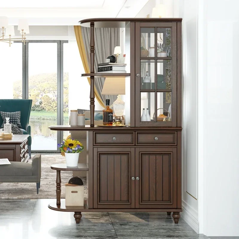 

American-Style Solid Wood Entrance Cabinet Shoe Cabinet Small Apartment Retro Living Room Partition Porch Cabinet