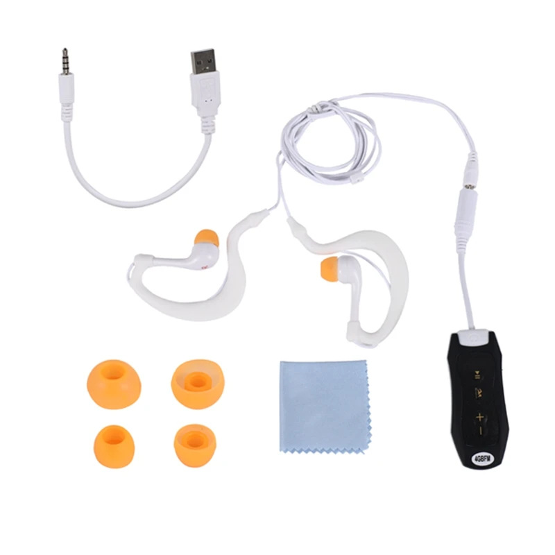 مشغل موسيقى MP3 مزود بتقنية البلوتوث وسماعات رأس تحت الماء للسباحة والرياضات المائية وسلك قصير 4 جيجابايت - أسود