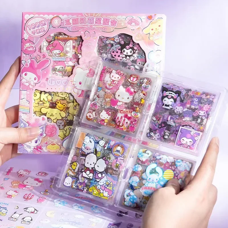 Sanrio Kitty Set di adesivi da 100 pezzi non ripetibili Cinnamoroll Kuromi My Melody Adesivo impermeabile per cancelleria Confezione regalo Regalo di festa