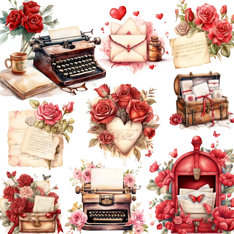 20Pcs/Pack Valentine's Day Envelope Typewriter Sticker DIY Craft Scrapbooking Album Junk Journal Decorative Stickers