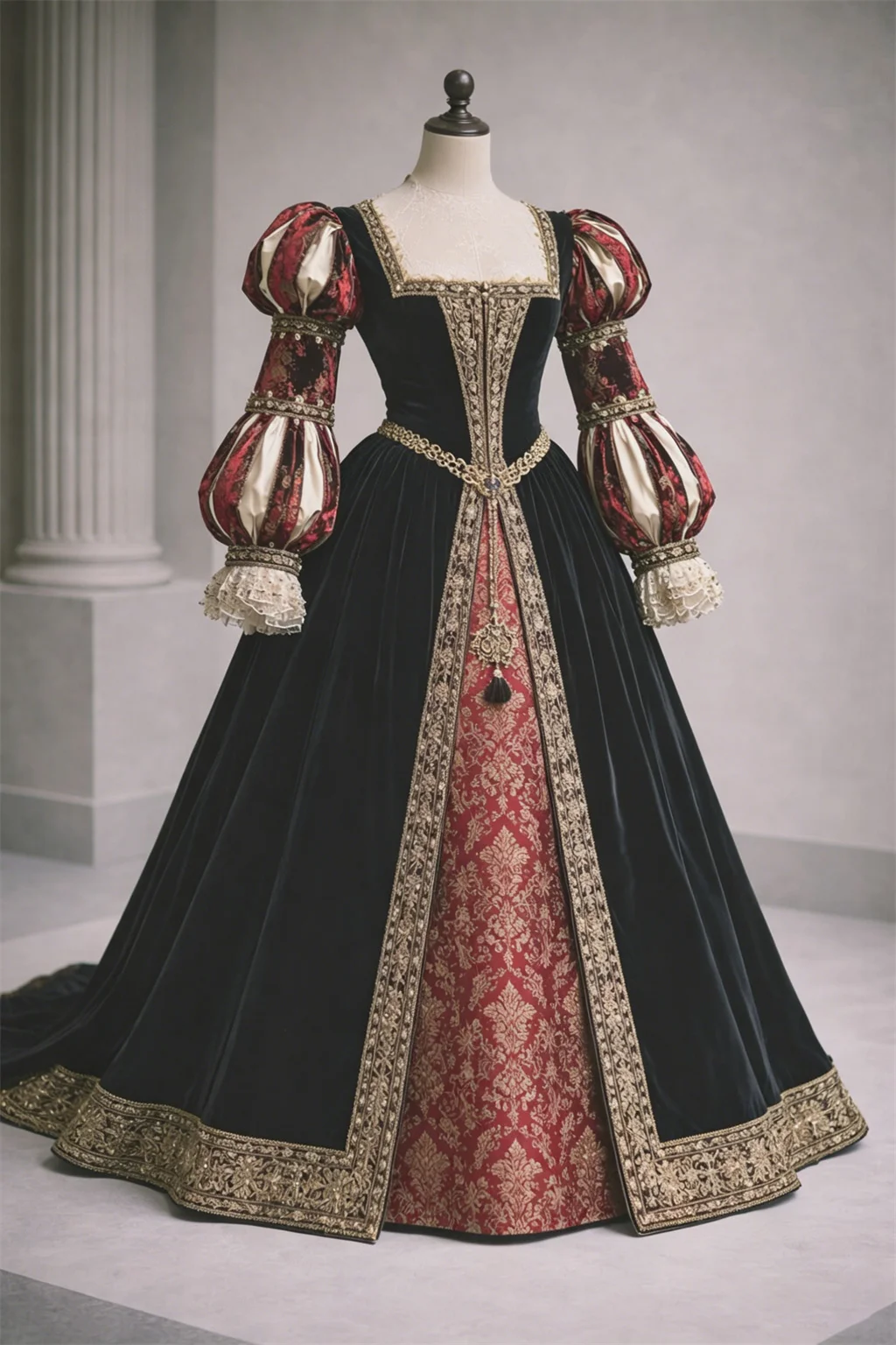 Frühes 16. Jahrhundert Renaissance Tudor Elisabethanisches Königinnen-Kostüm Samtkleid Vintage Herzogin Königlicher Hof Edles Feenkleid Ballkleid