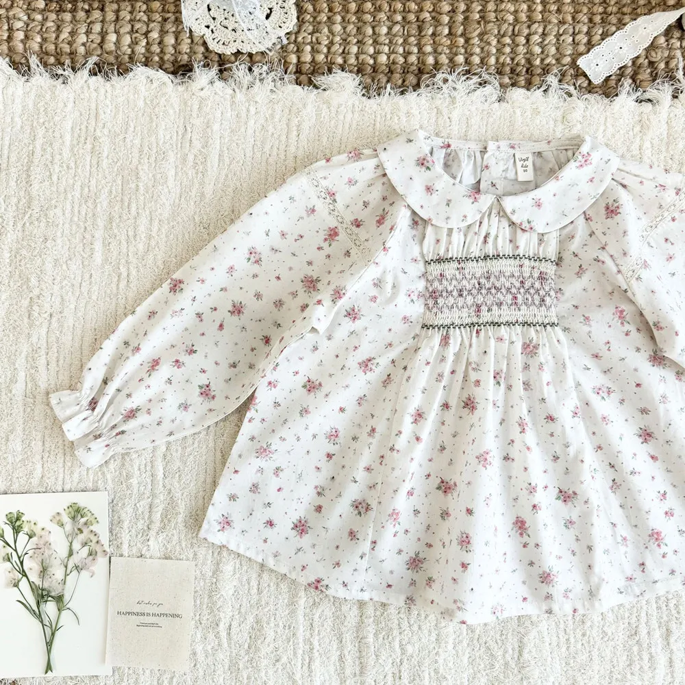 baby top French countryside style print top small floral patterns Hand embroidered top Sweet and beautiful children's doll shirt
