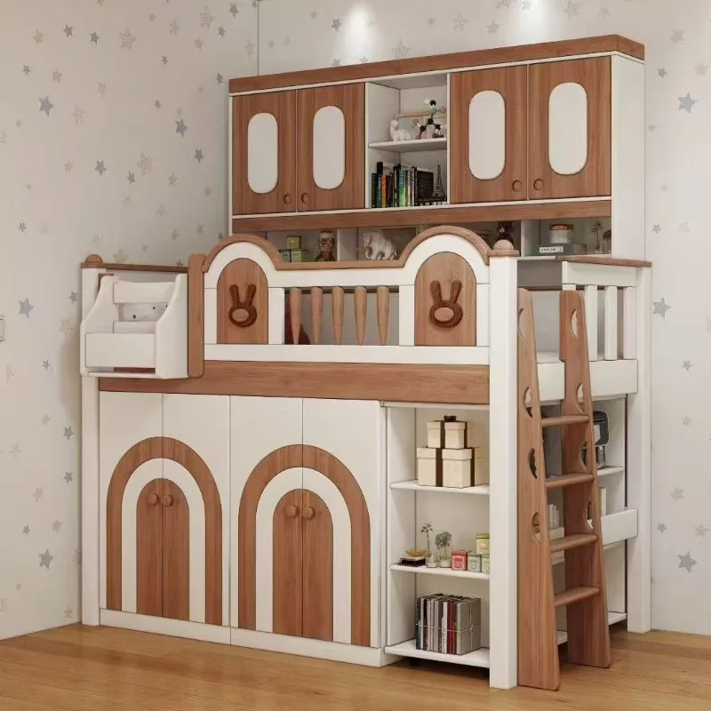 All solid wood staggered children's bed dislocation type upper and lower two-layer