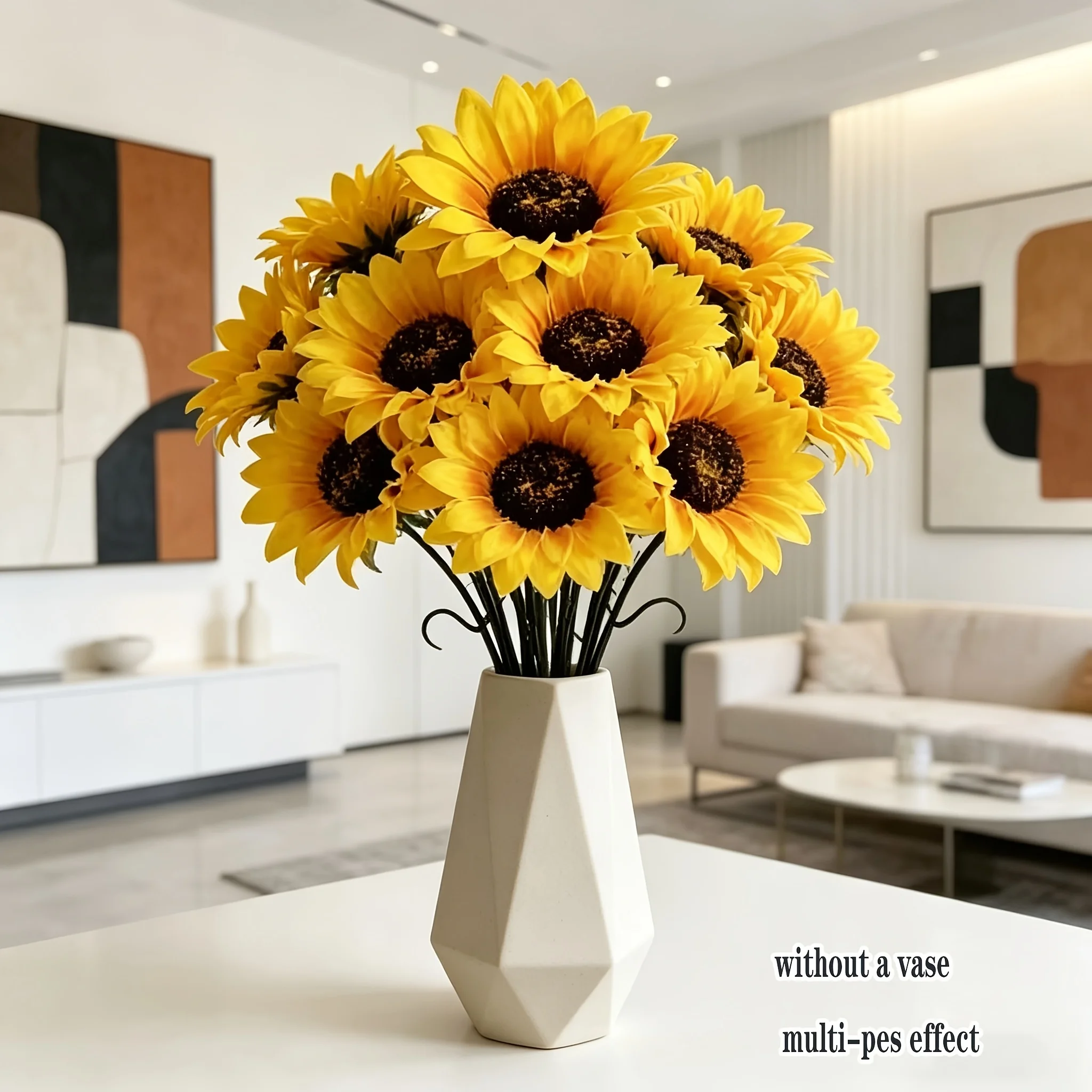 10 Stück (ohne Vase) große, künstliche Sonnenblumen, pflegeleichter, künstlicher Brautstrauß für Hochzeiten, Requisiten für Hochzeitsfotografie, Hochzeitsdekoration im Waldstil, Wohnaccessoires, Dekoration für Küche, W – Detail 3