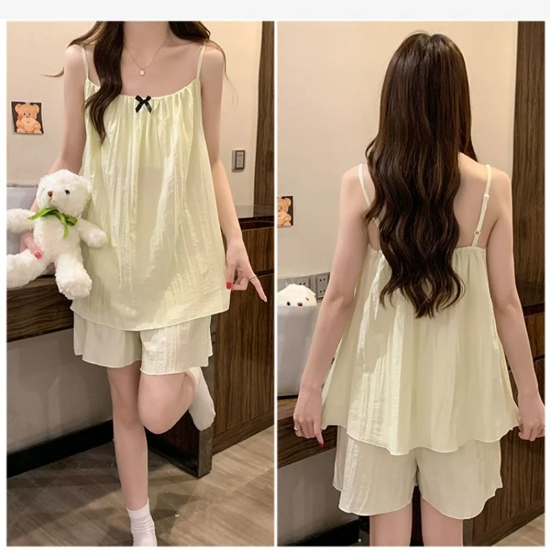 Pijamas de verano de talla grande 5XL para mujer, conjunto de Top y pantalones cortos con almohadilla para el pecho, ropa de descanso con tirantes de Estilo Princesa, se puede usar en el exterior