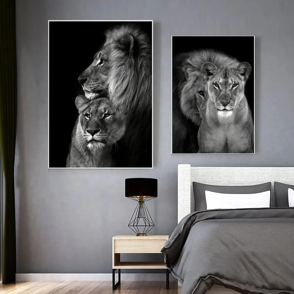 Animal  A Lion and His Lioness Together Posters Minimalist Print Canvas Painting Wall Art for Living Room Modern Home Decor
