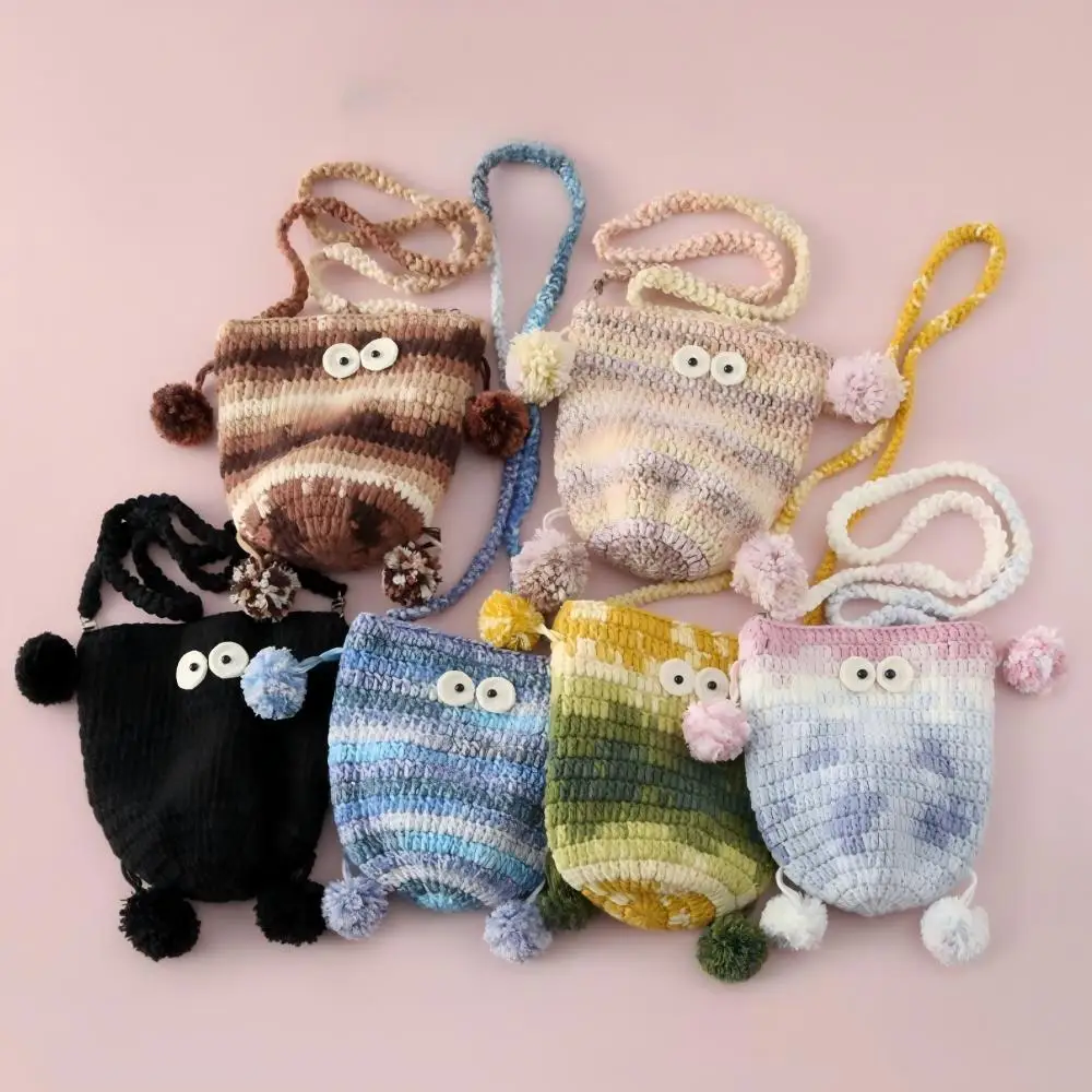 

Новая вязаная сумка ручной работы, сумка-монстр с большими глазами, маленькая сумка через плечо с градуированным изменением цвета, сумка из черной пряжи для детей