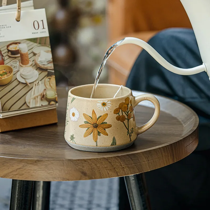 Flower Season Limited Edition Beautiful Handmade Mug Vintage Style Ceramic Coffee Cup Girl's Gift, Capacity 360ml