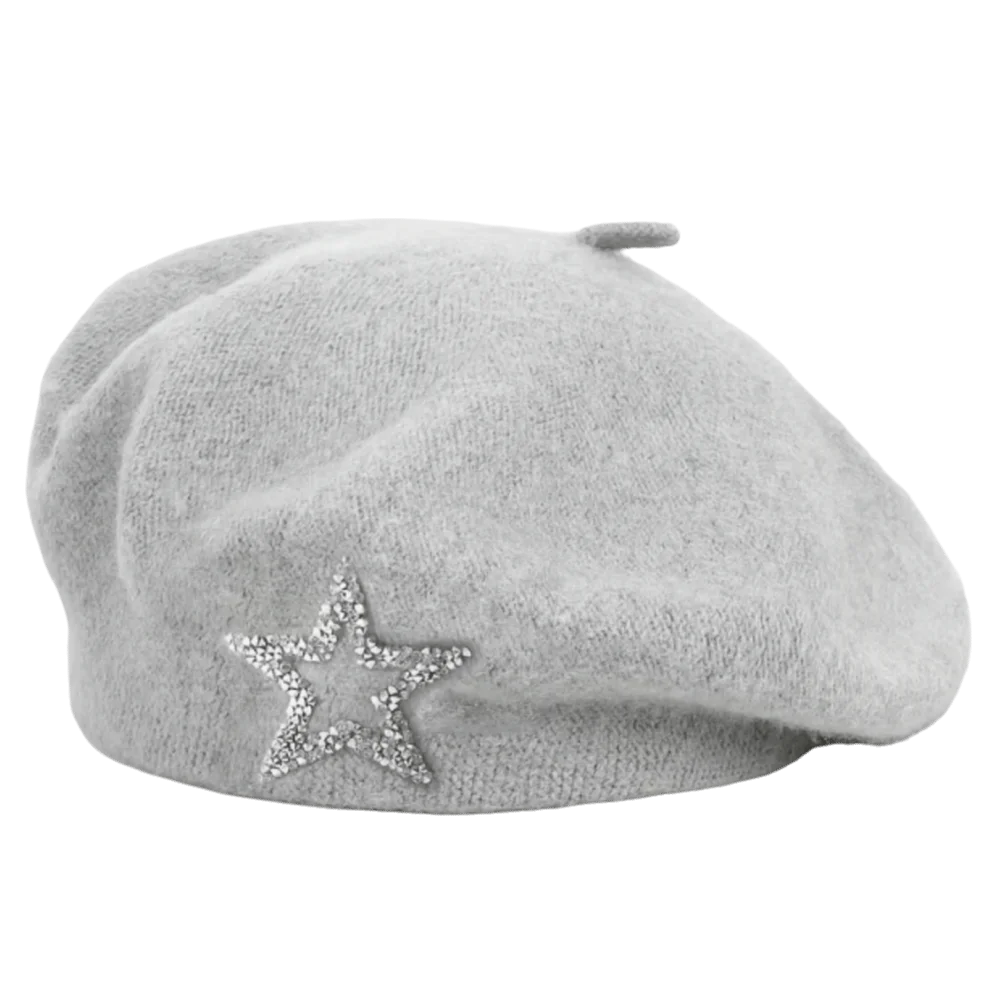 Streetwear Five-Pointed Star Wool Beret Soft Warm Knitted Painter Hat Rhinestone Decor Solid Color Beanie Cap Travel