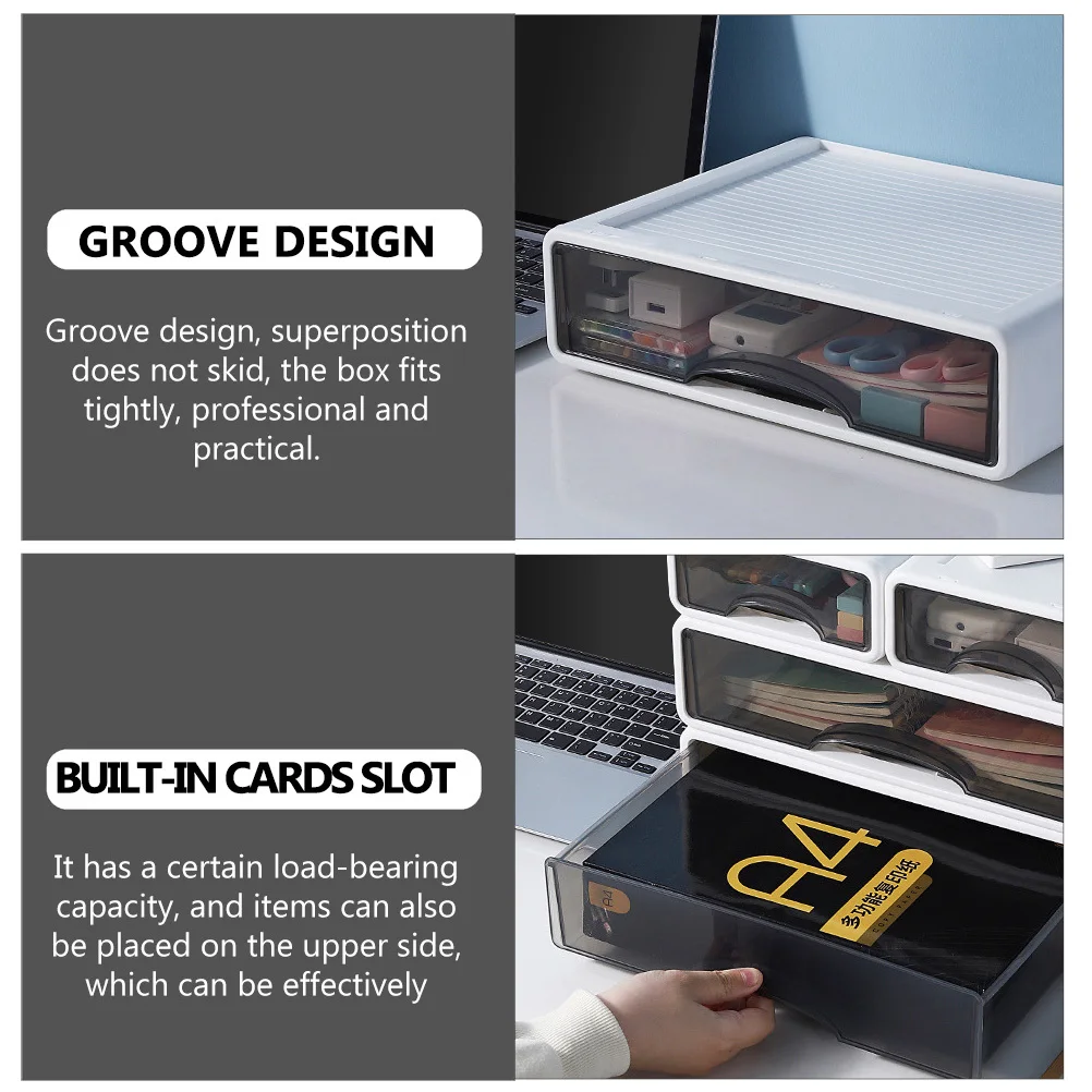 

PP Material Desk Storage Box Practical Safe Drawers Groove Design Stackable Jewelry Stationery Makeup Organizer