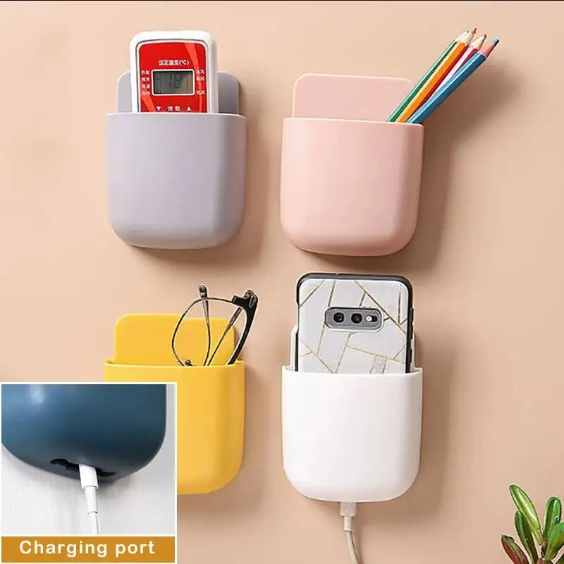 

Storage Box Wall Mounted Mobile Phone Charging Self-adhesive Air Conditioning TV Remote Control Holder Room Bedroom Organizer