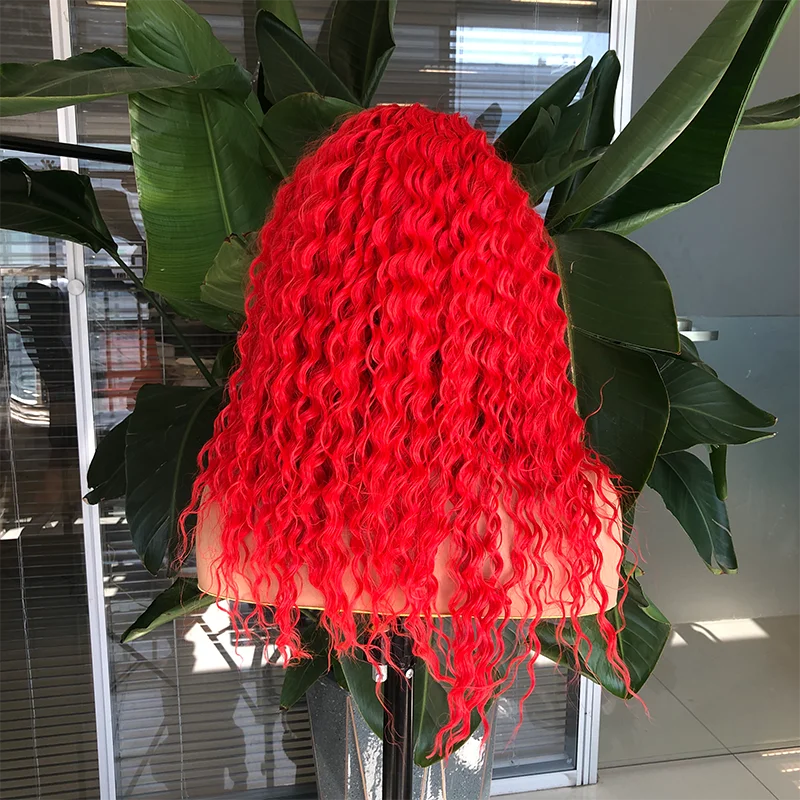 برناردو عميق مجعد الأحمر شعر مستعار اصطناعي للنساء الدانتيل الجبهة الباروكات قبل قطعها ألياف مقاومة للحرارة الشعر الدانتيل أمامي شعر مستعار يومي