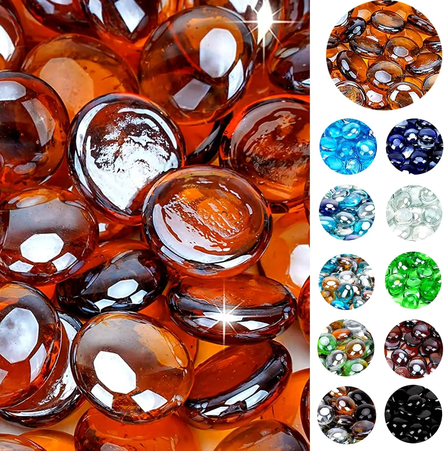 

10 Pounds Fire Glass Beads for Propane Fire Pit and Gas Fireplace, 1/2 Inch Round Flat Marbles for Fire Table