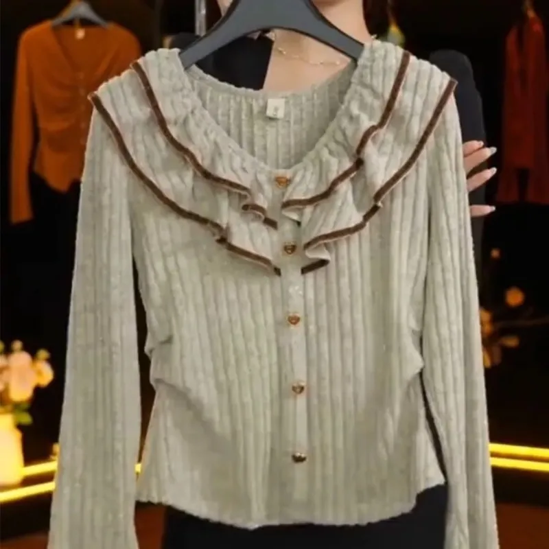 

Женский вязаный кардиган с v-образным вырезом и пуговицами в форме сердца, тонкий милый топ в стиле ретро с длинными рукавами