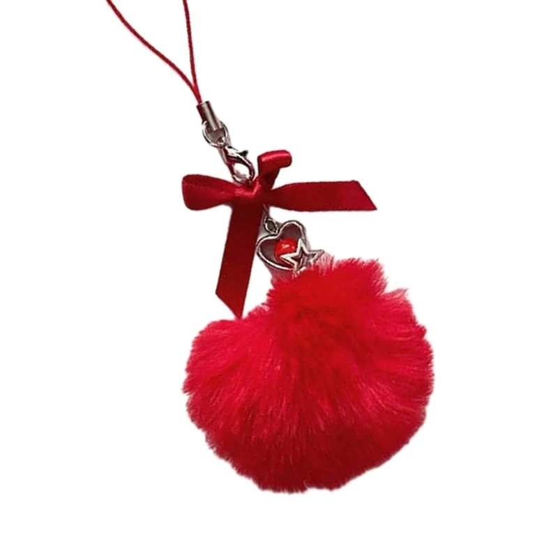 Vintage Bowknot Key Rings Ornament Pom Poms Bow Plush Key Chain for Daily Wear Dropsale