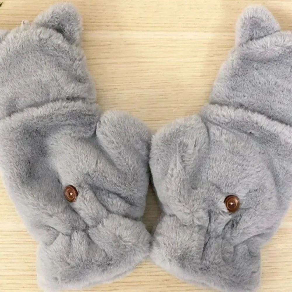 

Милые утолщенные варежки с изображением кота, теплые ветрозащитные перчатки с сенсорным экраном, зимние перчатки без пальцев