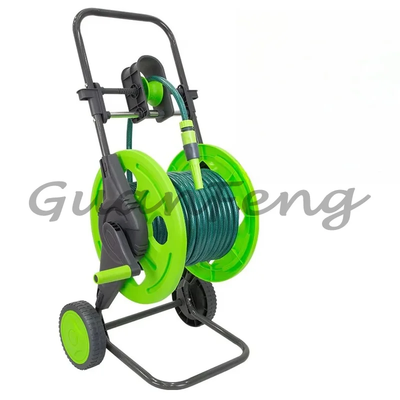 Manual Wheeled Garden Hose Reel Cart with Hose Guide, No Nozzle, Portable Water Pipe Storage for Car Washing