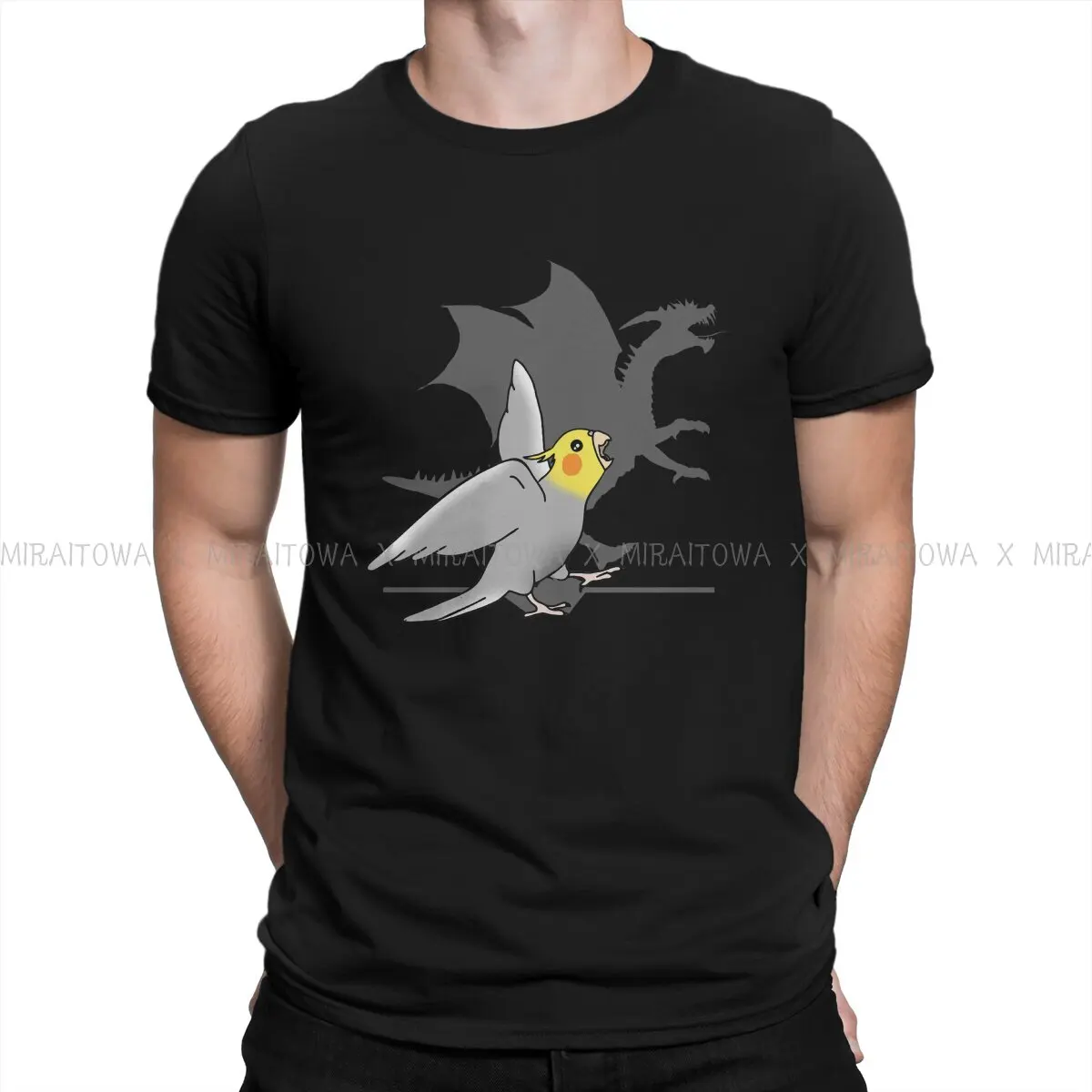 Dragon Shadow  Animal Parrots Cockatiel Doodle Men T Shirt Classic Graphic Large O-Neck TShirt Harajuku Clothes