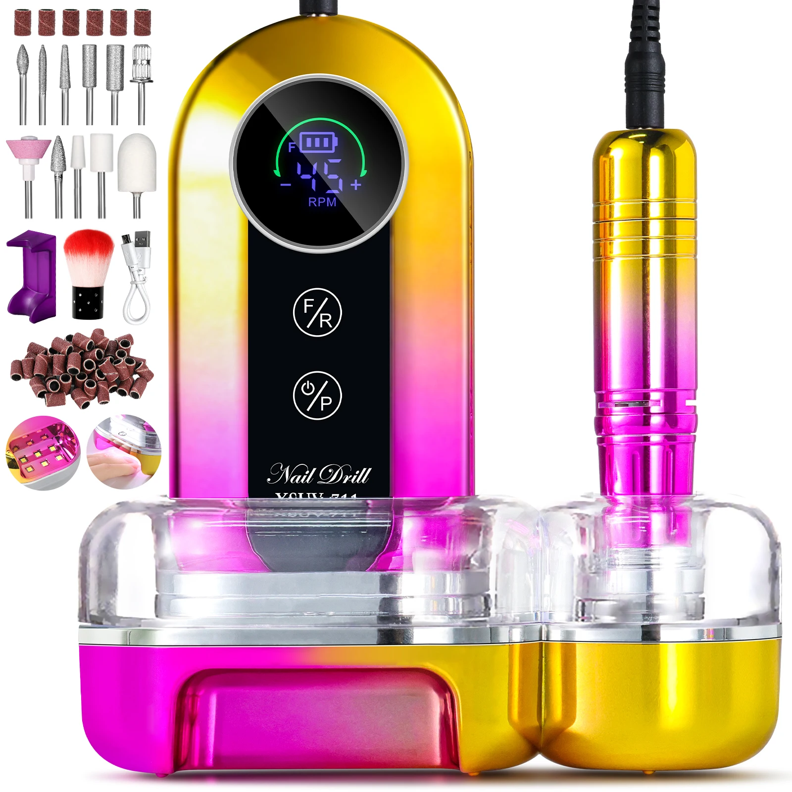 Taladro de uñas recargable de 45000RPM, Kit de lima de uñas eléctrica profesional, lima lijadora de uñas de poco ruido para herramienta de salón de manicura