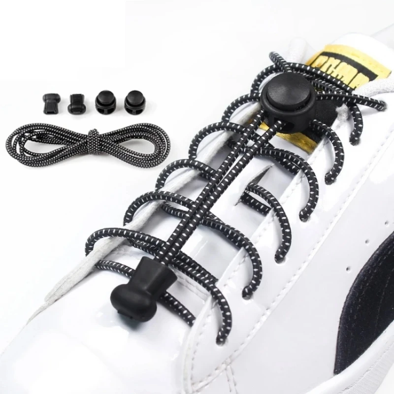 Round Sport Shoes Laces Without Tying Kids Adult Elastic Shoelaces For Sneakers Colorful Quick Release Adjustable Spring Locks