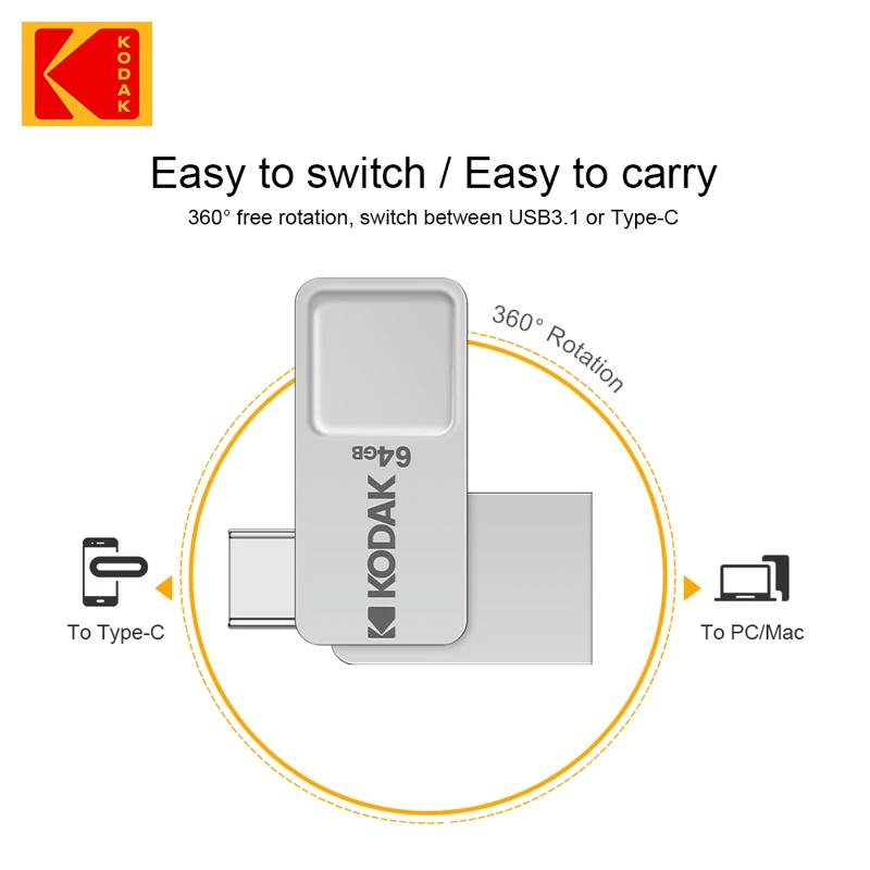 KODAK USB3.1 K223C 64 GB Typ C Metall-USB-Flash-Laufwerk CAU-Disk USB3.1 Flash-Laufwerk Memory Stick