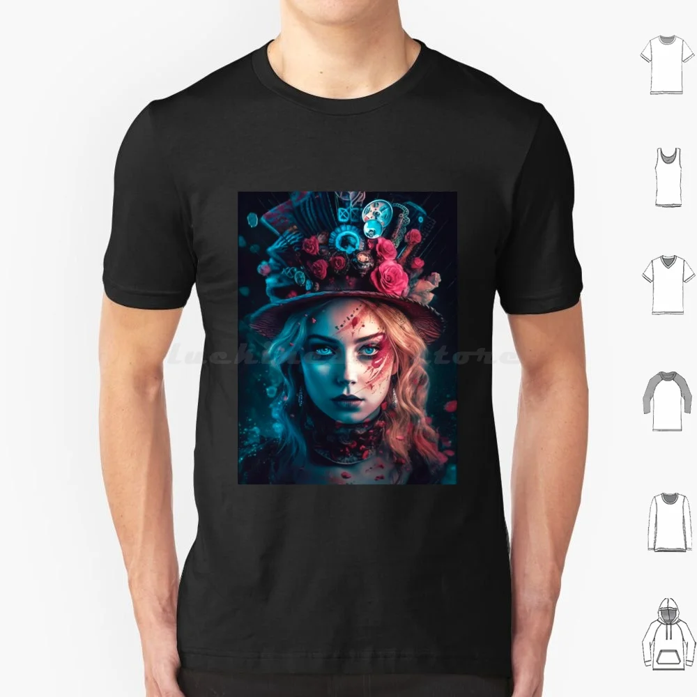 Alice Are You Mad Gothic Dark Aesthetic T Shirt 6xl Cotton Cool Tee Punk Alice In Alice Gothic Rabbit Dark Goth Steampunk Steam