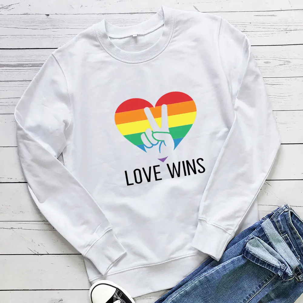 Love Wins Rainbow Heart Pride Month Sweatshirt Love Is Love Top 100%Cotton Women Spring Autumn Funny Casual Long Sleeve Top