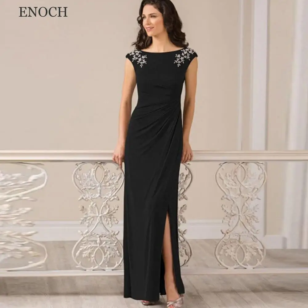 ENOCH-Vestido plisado para madre De la novia, elegante Vestido De fiesta con abertura lateral, Mangas De casquillo, espalda descubierta