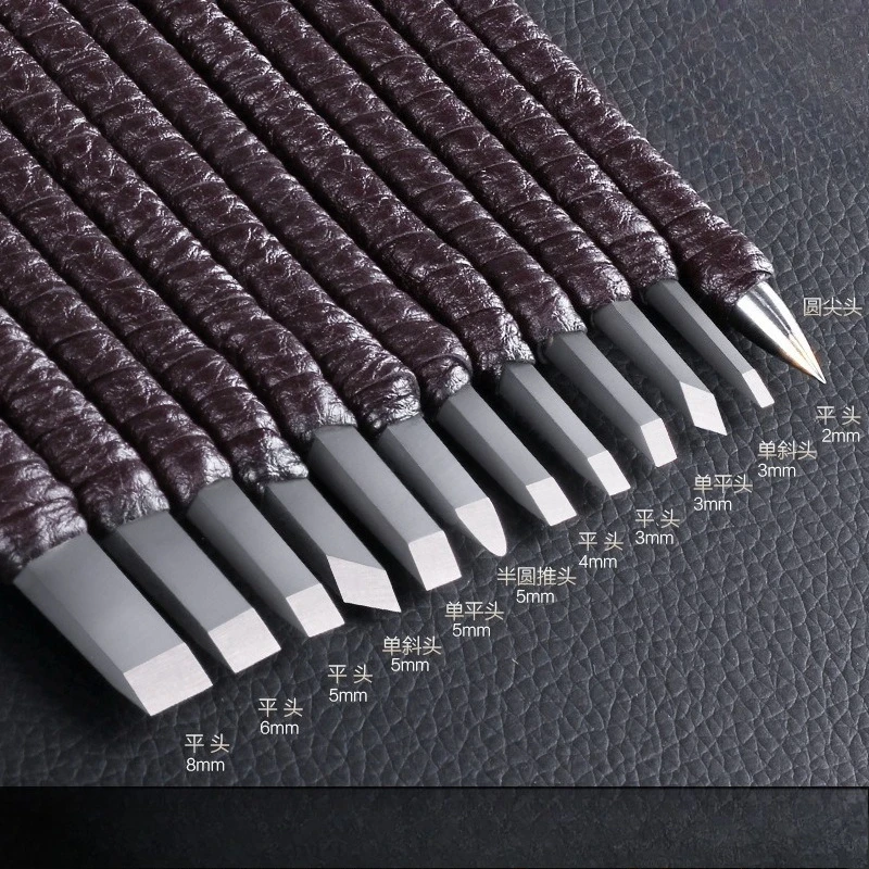 8/10/12 Pcs Tungsten Steel Stone Engraving Kit Professional Chisel Wood Seal Stone Carving Cutting Blade Hand Tool Set