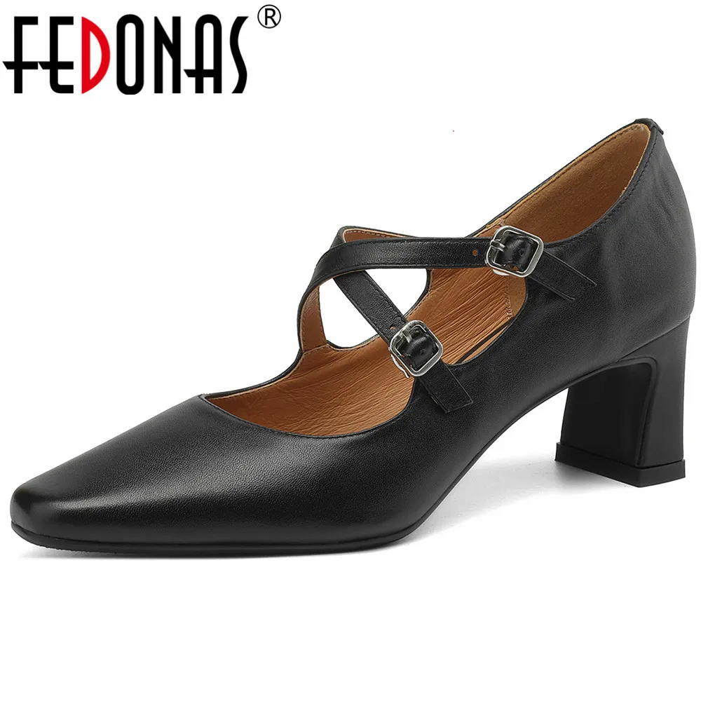 

FEDONAS 2024 High Heels Women Pumps Cross-Tied Genuine Leather Spring Summer Mature Office Lady Pumps Working Shoes Woman Basic