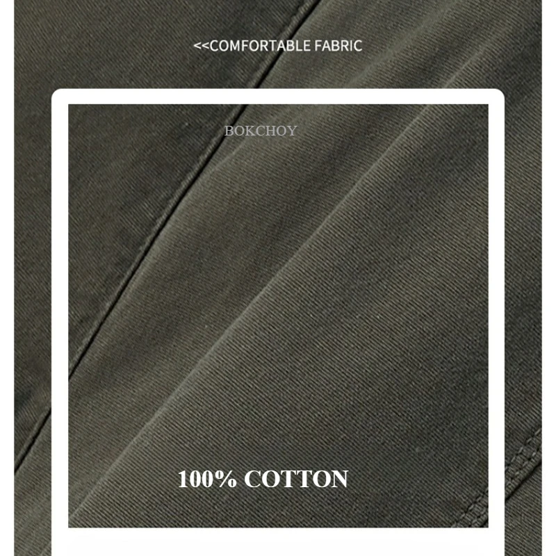2026 Autumn New 100% Cotton Vintage Straight Cargo Pants for Men Clothing Big Pockets Drawstring Loose Cargo Trousers GF268319