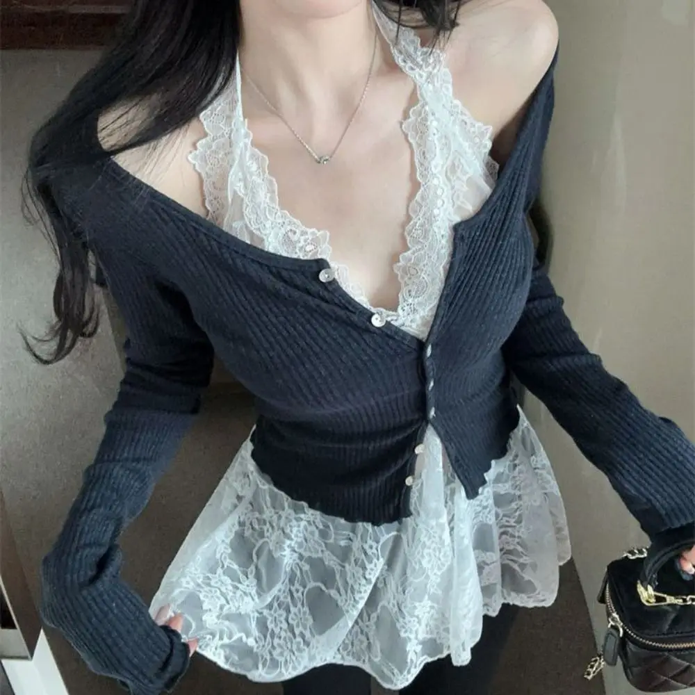 

Cool Transparent Lace Halter Dress A-line Beachwear Lace-up Short Skirts V-neck Streetwear Dresses Women For Girls
