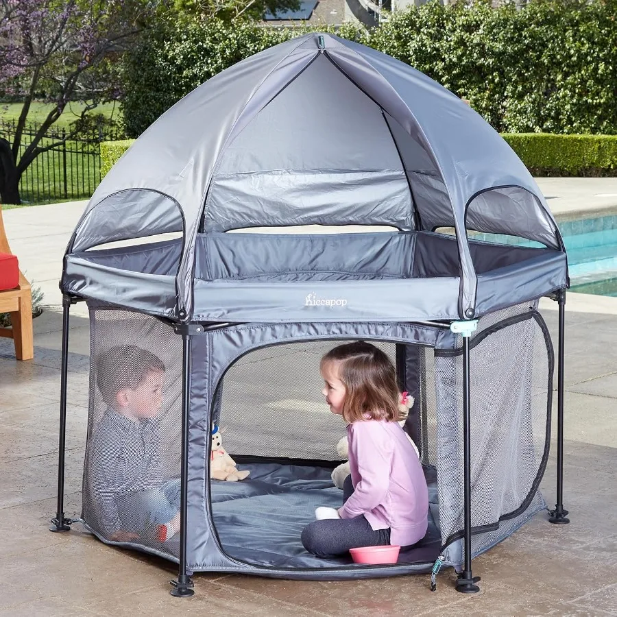 53” PlayPod Outdoor Baby Playpen for Baby with Canopy, Deluxe Portable Playpen for Babies and Toddlers with Dome