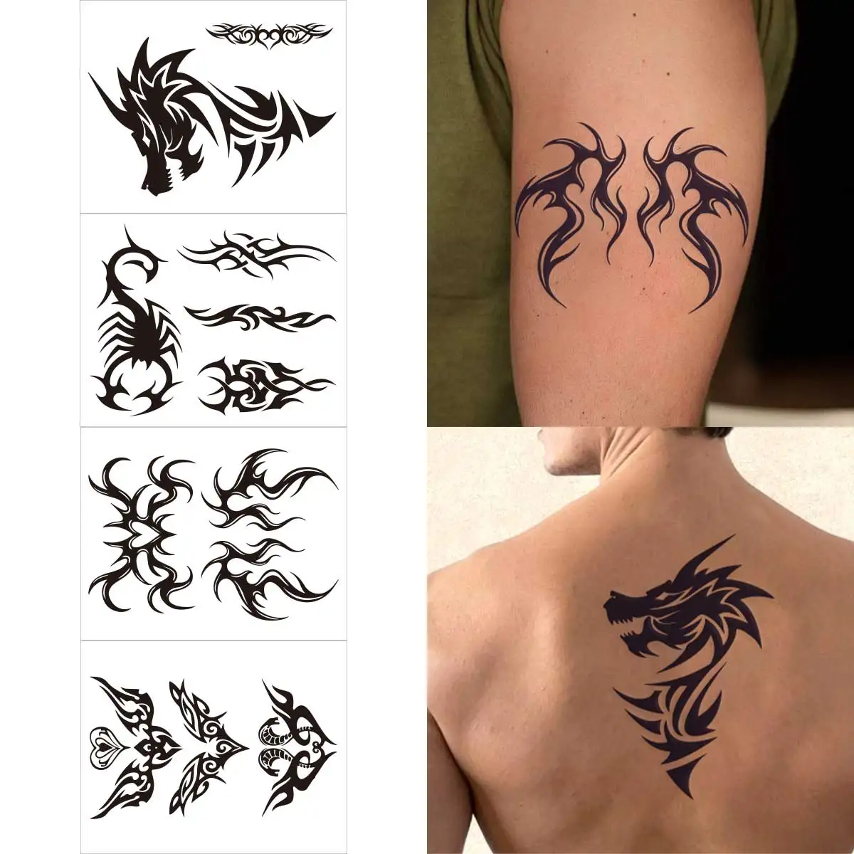 Tatuajes temporales de Escorpión Negro para hombres y mujeres, tatuaje de ancla de dragón, dedo de adulto, pegatina de tatuaje falso, calcomanía de