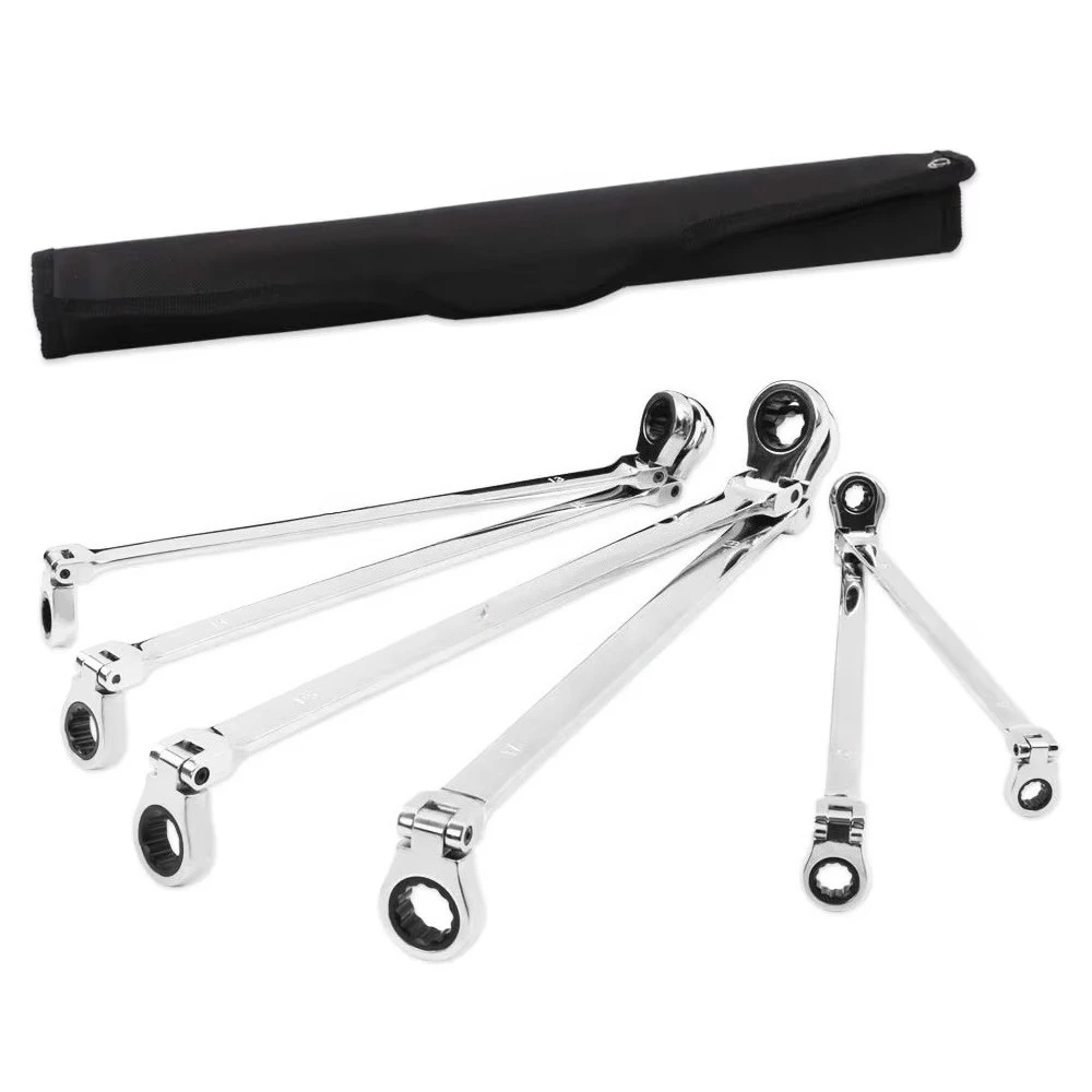 

Chrome Vanadium Steel Double Sided Ring Wrench Set 6pcs Extra Long 8-19mm Metric Box End Ratcheting Spanners 80 Lb-ft