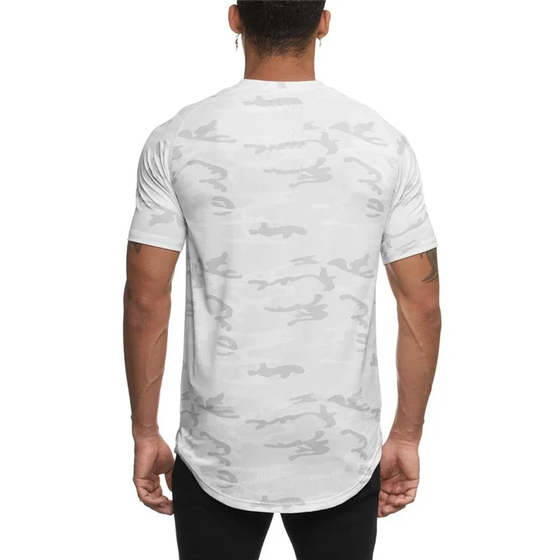 Camouflage Quick Dry Mesh Breathable Shirts Mens Fitness Sports Short Sleeve T-shirts Gym Workout Bodybuilding Muscle Clothing