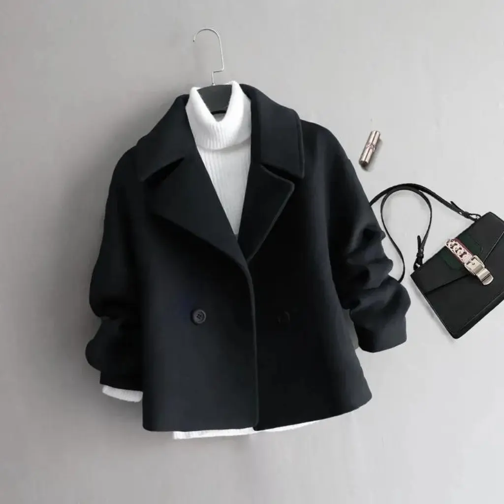 

Korean-style Autumn Winter Short Woolen Coat for Women Petite Elegant Dragon And Phoenix Design Fashion Outerwear
