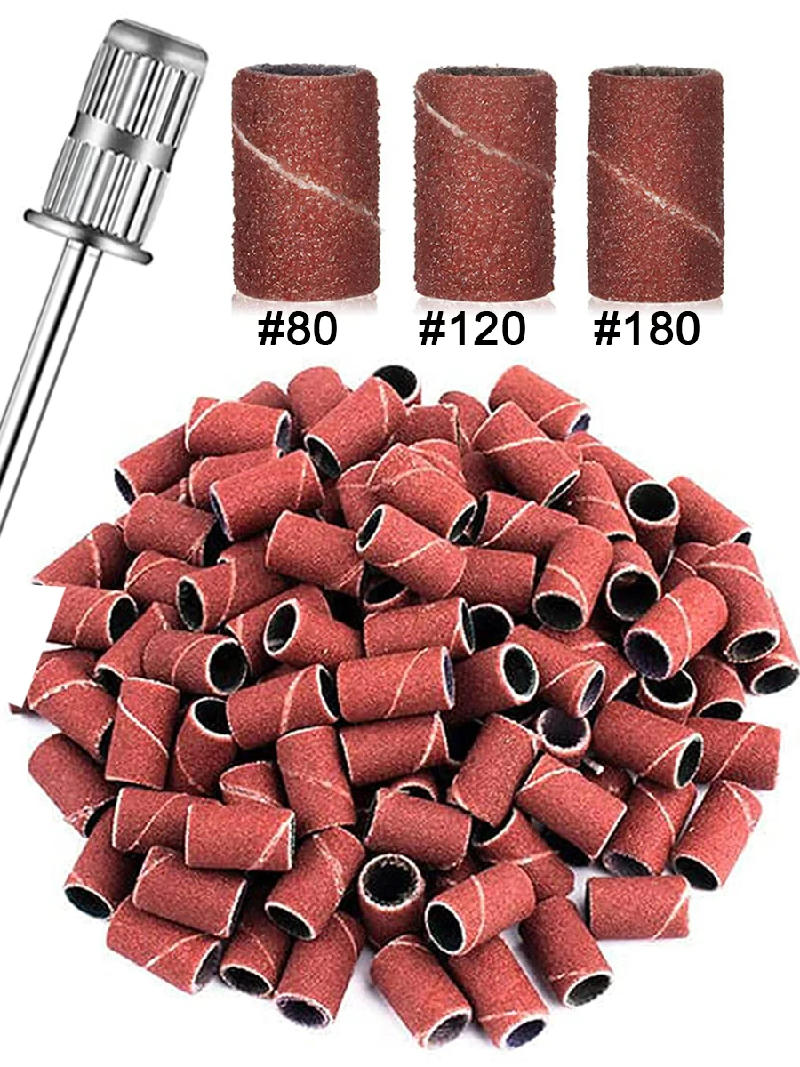 100 pièces/50pcs bandes de capuchon de ponçage pour Machine de manucure électrique 180 # /120 # /80 # Grit Nail Drill Grinding Bit Limes Ensemble d'outils de pédicure