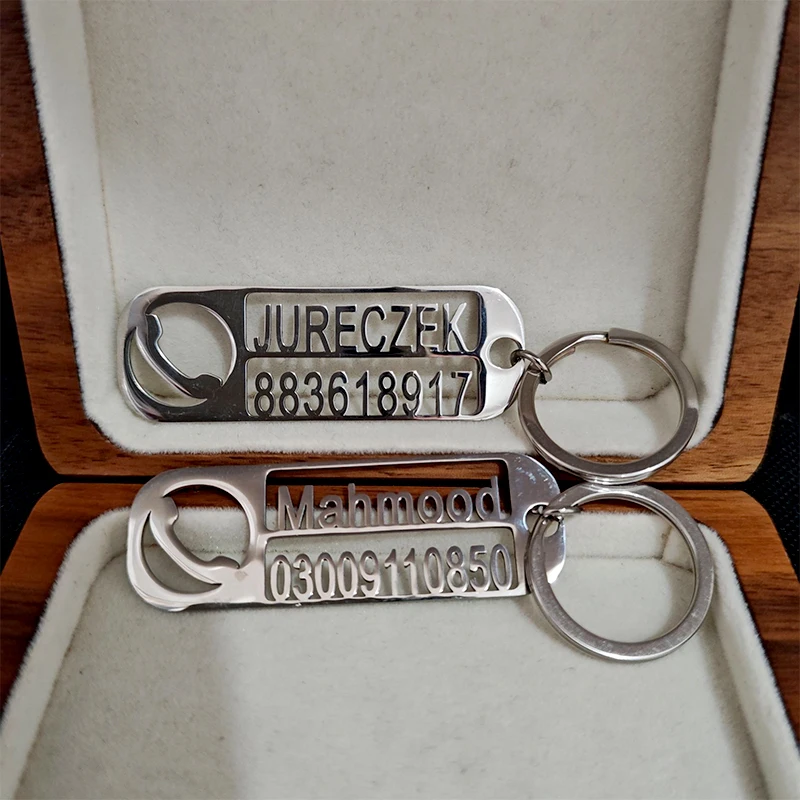 Customize Icon Text Phone Number Keychian For Bags & Car Anti Lost Keyrings Personalized Name Keyholder Boyfriend Custom Gift