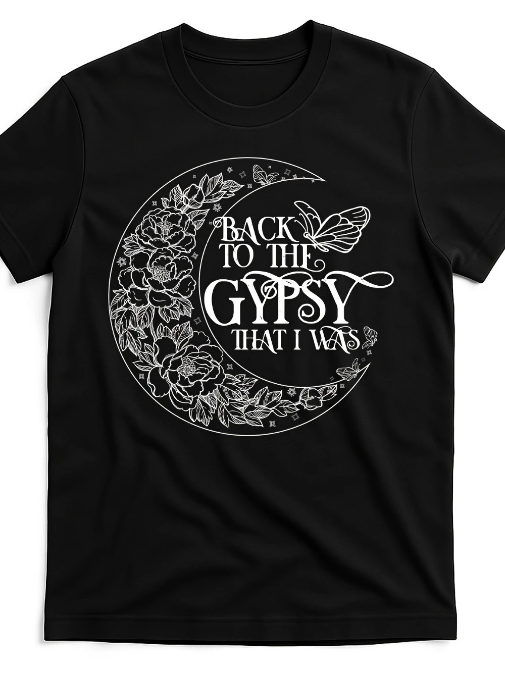 Vintage Back To The Gypsy That I Was Floral Moon T Shirt At Black Product Imagesame Style for Men Women 2026 Summer