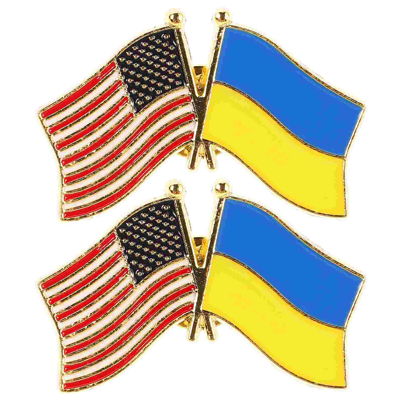

2Pcs UkrainianFlagAlloyLapelPins DurableHandPolished ForSportsParties DecorativeBadge Accessories UsaBroochPin AmericanFlag